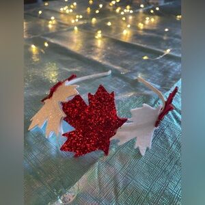 Sparkly Red and White Maple Leaf Headband 🍁
